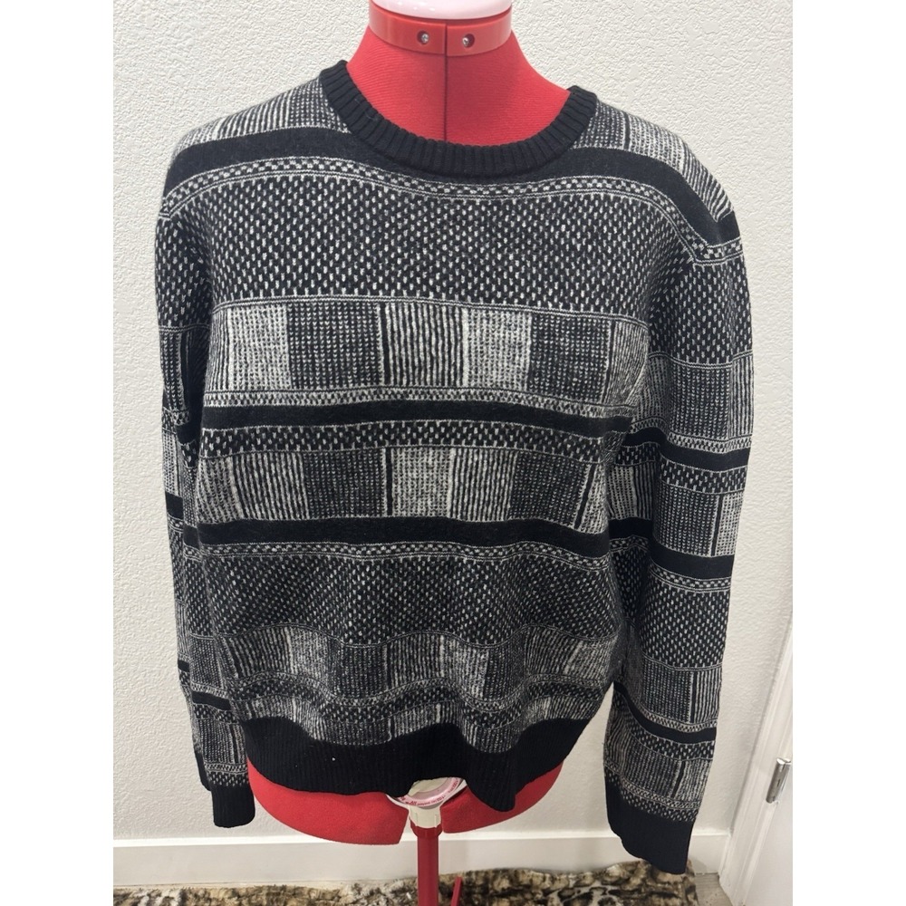 Versace Wool Sweater Mens XL Black Gray Pattern Knit Italy Luxury Designer